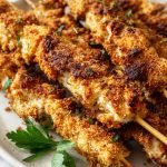 City Chicken Skewers, on a plate.
