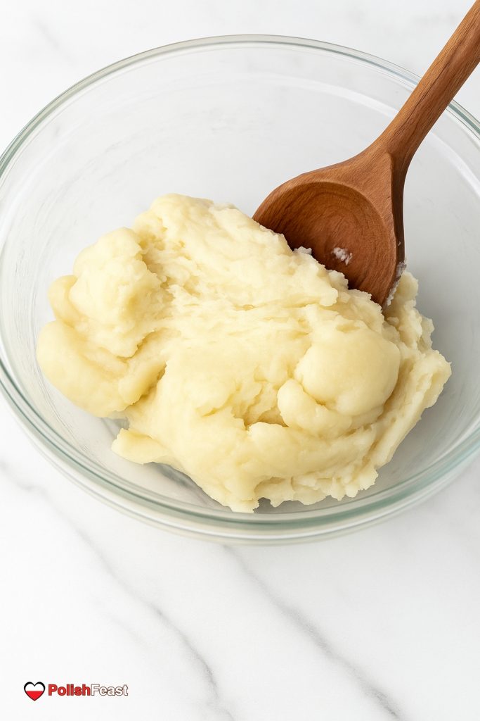 Raw Dough for Karpatka, in a glass bowl.