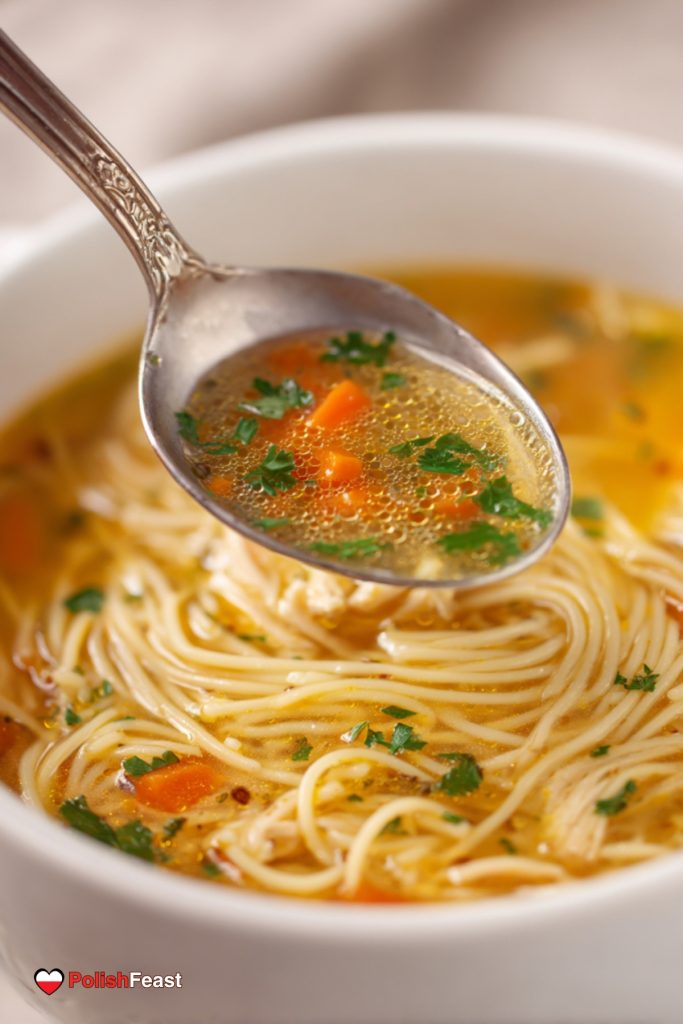 Rosół Polish Chicken Soup, in a bowl.